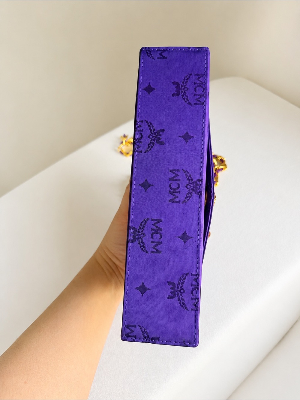 Vintage MCM Purple Tonal Monogram Chain Bag & Matching Wallet and Mirror Set - Picture 8 of 17